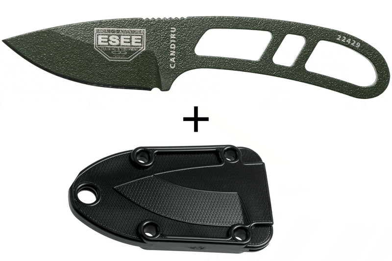 Couteau de cou Esee Candiru CAN-OD lame acier carbone 5,1cm manche en acier vert + étui