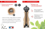 Moulin à poivre manuel Peugeot Fidji en bois de hêtre et inox collection graphite 15cm