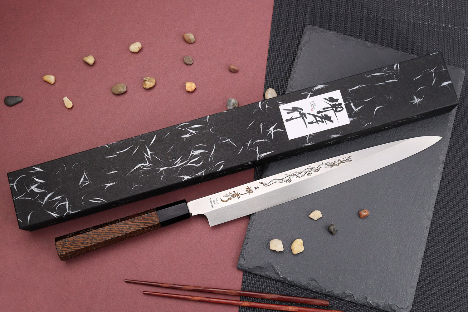 Couteau yanagiba 30cm japonais artisanal Sakai Takayuki Honyaki Shoryu VG10