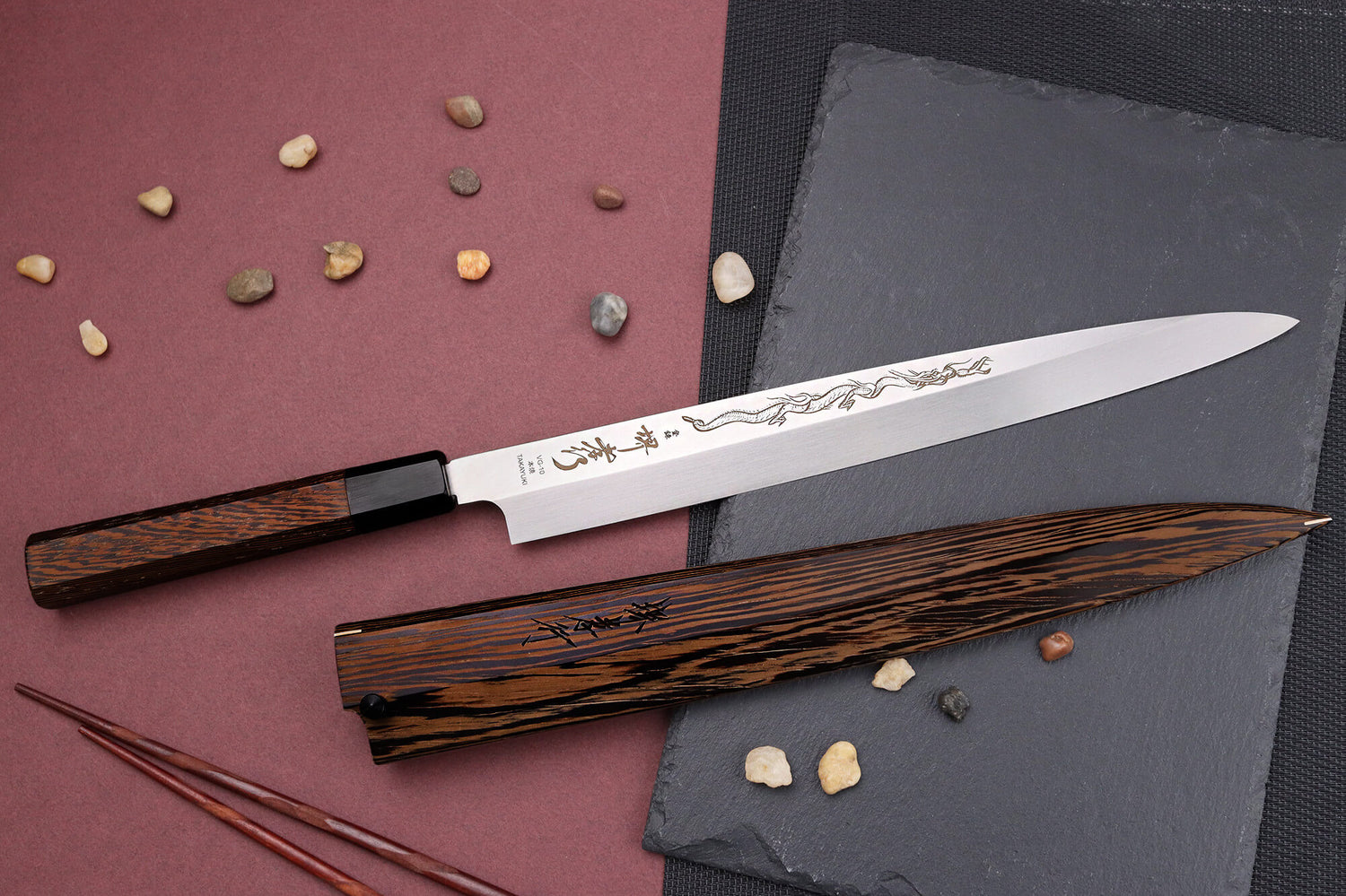 Couteau yanagiba 30cm japonais artisanal Sakai Takayuki Honyaki Shoryu VG10