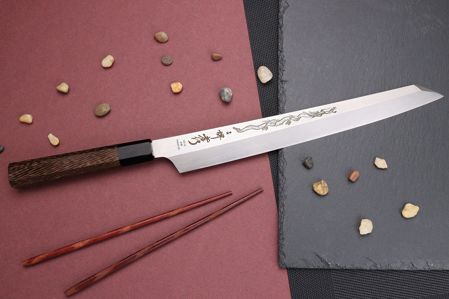 Couteau yanagiba kiritsuke 30cm japonais artisanal Sakai Takayuki Honyaki Shoryu VG10