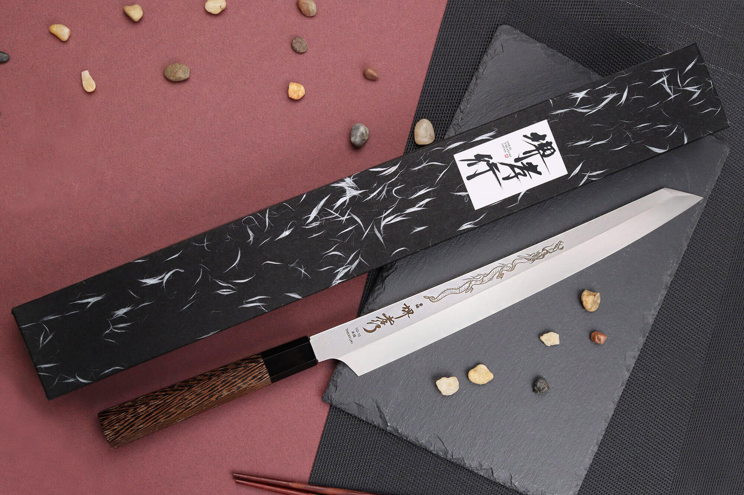 Couteau yanagiba kiritsuke 30cm japonais artisanal Sakai Takayuki Honyaki Shoryu VG10
