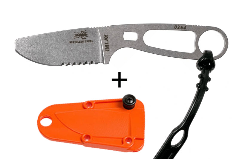 Couteau Esee Imlay ESEE-IMLAY-OR lame semi-dentée 6,2cm manche ajouré inox + étui orange