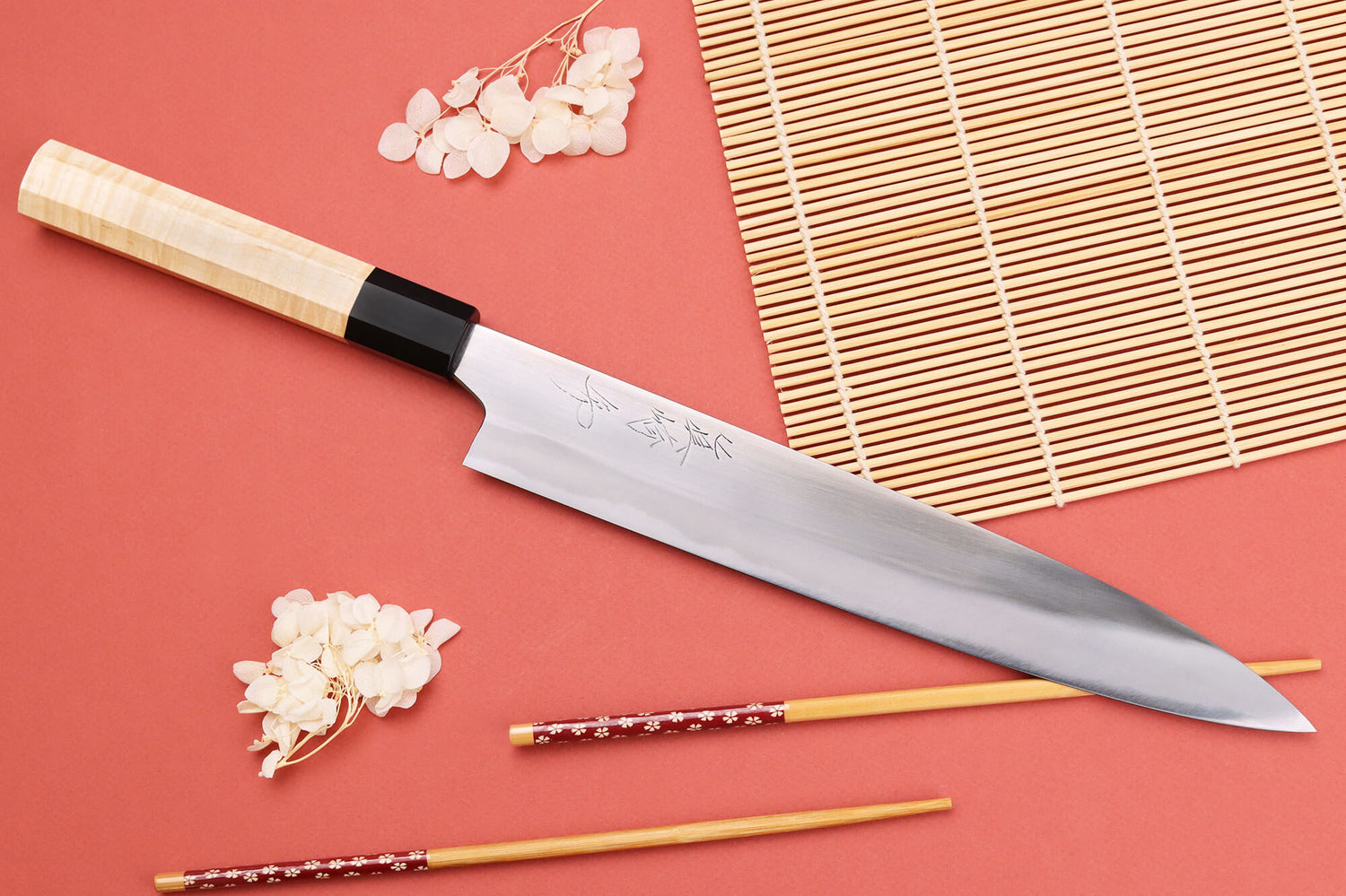 Couteau sujihiki 24cm japonais artisanal Naoki Mazaki WS2 poli