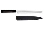 Couteau yanagiba japonais artisanal 27cm Sakai Takayuki Byakko manche en ébène + étui