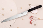 Couteau yanagiba japonais artisanal 27cm Sakai Takayuki Byakko manche en ébène + étui