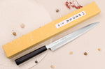 Couteau yanagiba japonais artisanal 27cm Sakai Takayuki Byakko manche en ébène + étui