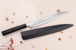 Couteau yanagiba japonais artisanal 27cm Sakai Takayuki Byakko manche en ébène + étui