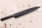 Couteau yanagiba japonais artisanal 27cm Sakai Takayuki Byakko manche en ébène + étui