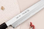 Couteau yanagiba japonais artisanal 27cm Sakai Takayuki Byakko manche en ébène + étui