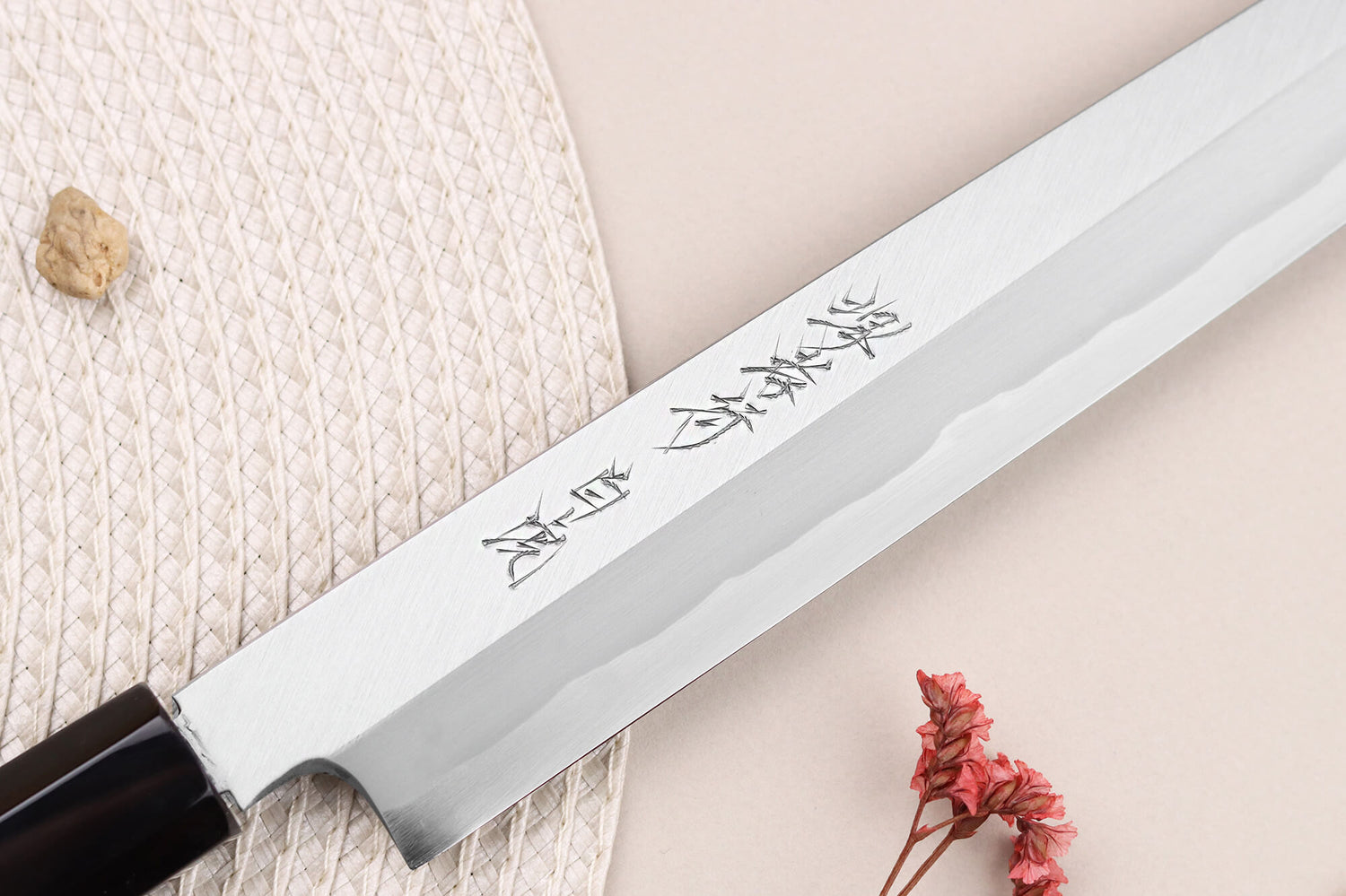 Couteau yanagiba japonais artisanal 27cm Sakai Takayuki Byakko manche en ébène + étui