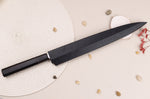 Couteau yanagiba japonais artisanal 30cm Sakai Takayuki Byakko manche en ébène + étui