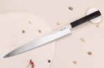 Couteau yanagiba japonais artisanal 33cm Sakai Takayuki Byakko manche en ébène + étui