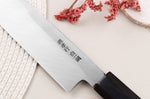 Couteau yanagiba japonais artisanal 33cm Sakai Takayuki Byakko manche en ébène + étui