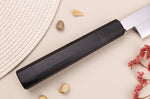 Couteau yanagiba japonais artisanal 33cm Sakai Takayuki Byakko manche en ébène + étui