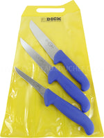 Pochette de 3 couteaux de boucher bleus DICK ERGOGRIP désosseur+saigner+boucher