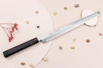 Couteau sakimaru takohiki japonais artisanal 30cm Sakai Takayuki Byakko manche en ébène + étui