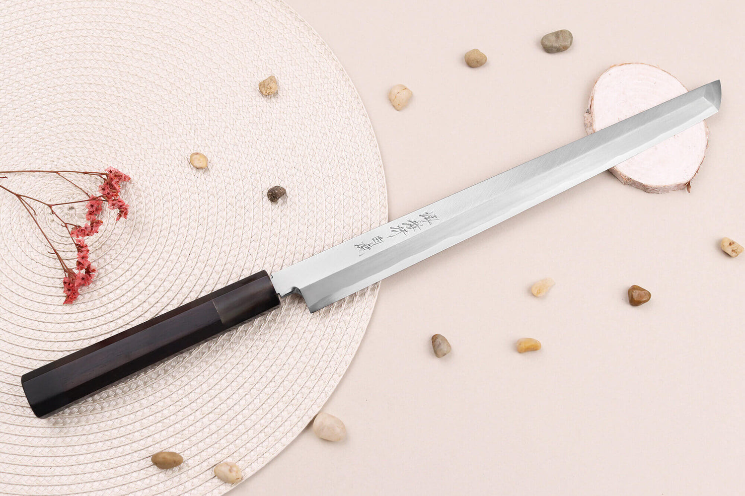 Couteau sakimaru takohiki japonais artisanal 30cm Sakai Takayuki Byakko manche en ébène + étui