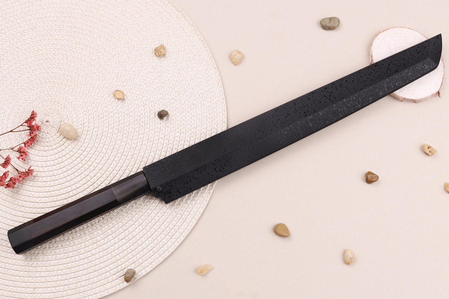 Couteau sakimaru takohiki japonais artisanal 30cm Sakai Takayuki Byakko manche en ébène + étui