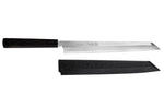 Couteau yanagiba kiritsuke japonais artisanal 27cm Sakai Takayuki Byakko manche en ébène + étui