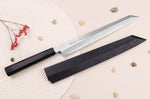 Couteau yanagiba kiritsuke japonais artisanal 27cm Sakai Takayuki Byakko manche en ébène + étui