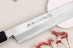 Couteau yanagiba kiritsuke japonais artisanal 30cm Sakai Takayuki Byakko manche en ébène + étui
