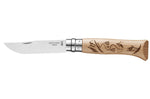 Couteau pliant Opinel Tradition Gravures Ski n°08 lame 8,5cm manche hêtre