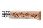Couteau pliant Opinel Tradition Gravures Ski n°08 lame 8,5cm manche hêtre