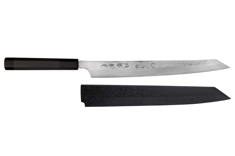 Couteau yanagiba kiritsuke 30cm japonais artisanal Sakai Takayuki Seiryu damas