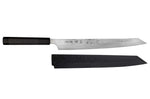 Couteau yanagiba kiritsuke 30cm japonais artisanal Sakai Takayuki Seiryu damas
