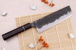 Couteau nakiri 16,5cm japonais artisanal Naoki Mazaki WS2 Black Nashiji