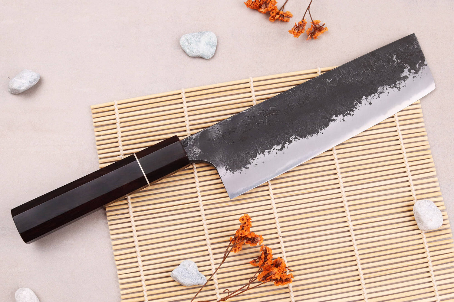 Couteau nakiri 16,5cm japonais artisanal Naoki Mazaki WS2 Black Nashiji