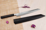 Couteau yanagiba kiritsuke 30cm japonais artisanal Sakai Takayuki Seiryu damas