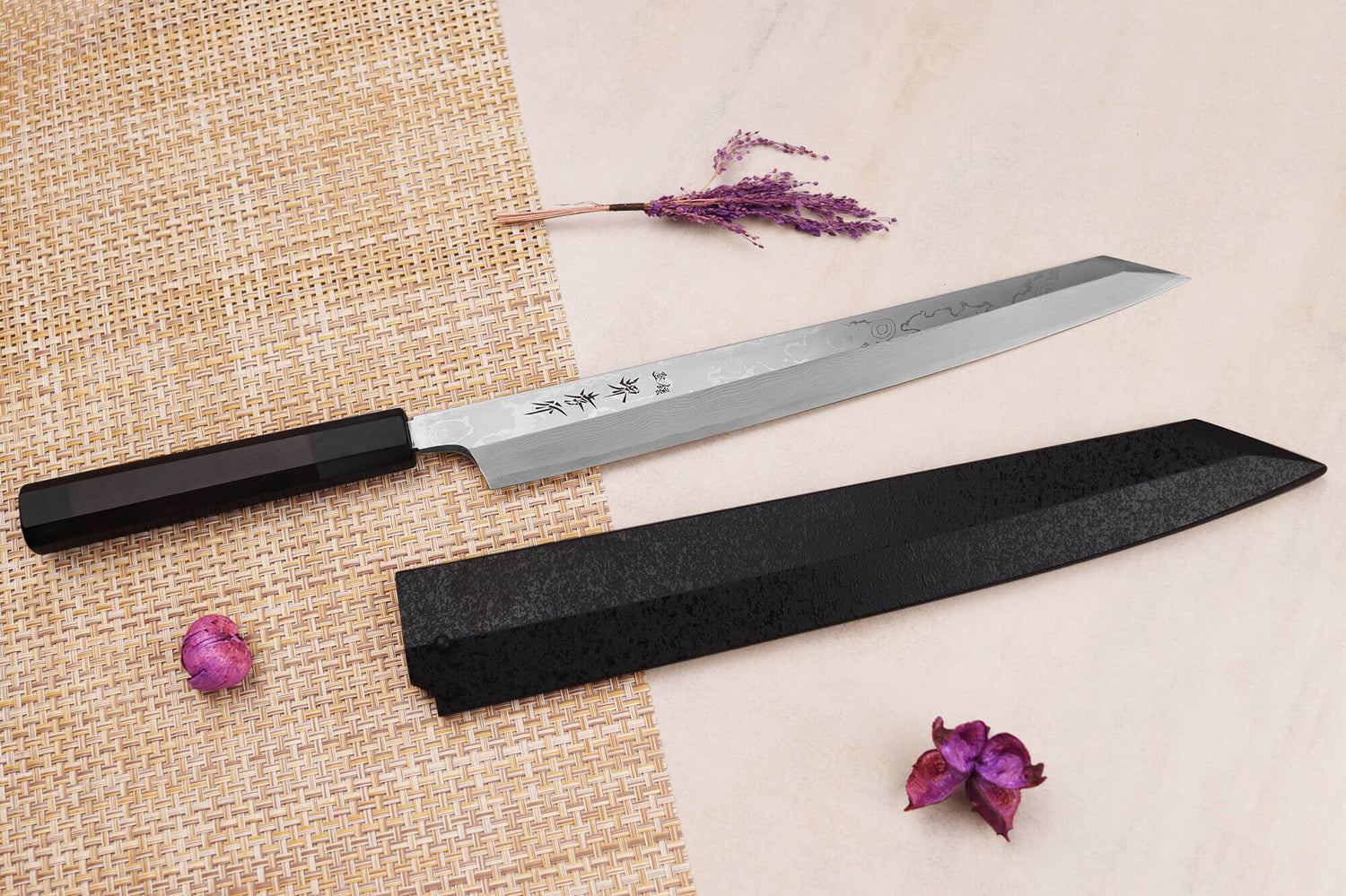 Couteau yanagiba kiritsuke 30cm japonais artisanal Sakai Takayuki Seiryu damas