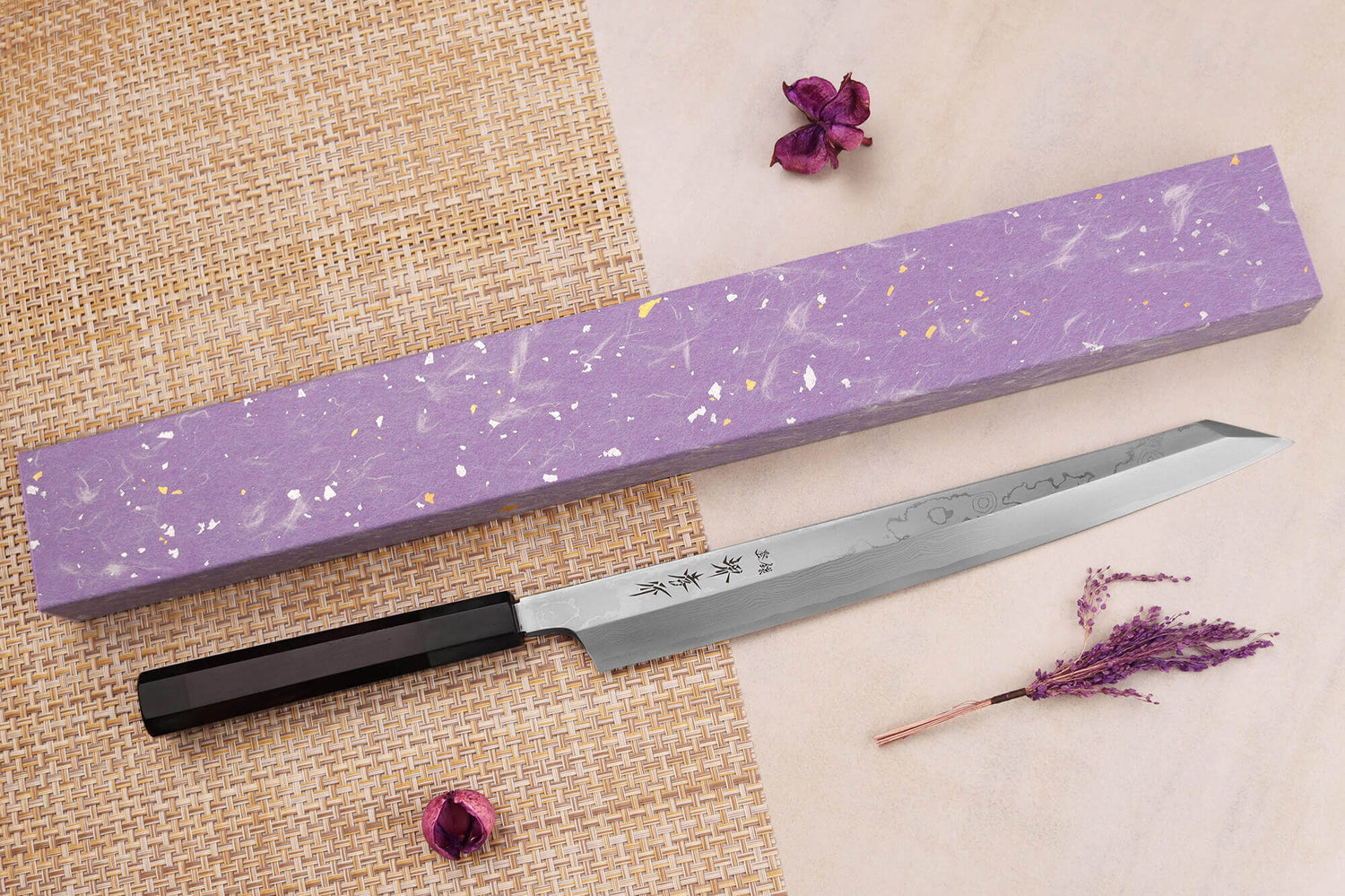 Couteau yanagiba kiritsuke 30cm japonais artisanal Sakai Takayuki Seiryu damas