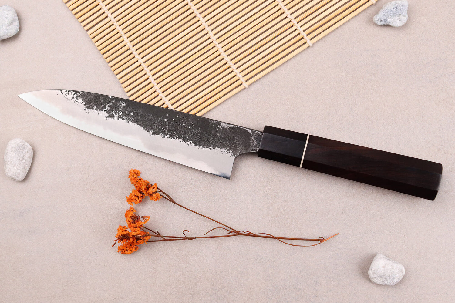 Couteau universel 15cm japonais artisanal Naoki Mazaki WS2 Black Nashiji
