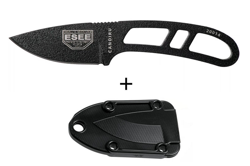 Couteau de cou Esee Candiru CAN-BE lame acier carbone 5,1cm manche ajouré en acier + étui