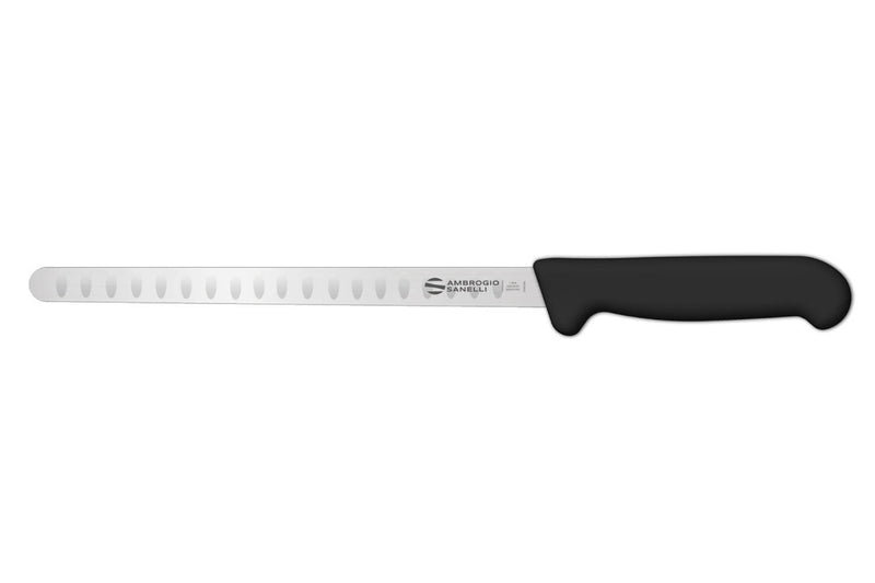 Couteau à saumon professionnel Ambrogio Sanelli Supra alvéolé noir - 28 cm
