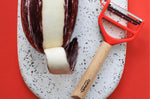 Éplucheur Opinel T-Duo rouge double lames microdentée et julienne manche en hêtre