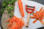 Éplucheur Opinel T-Duo rouge double lames microdentée et julienne manche en hêtre
