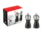 Coffret duo de moulins à poivre et à sel sec Peugeot Fidji en bois de hêtre et inox noir - 12 cm