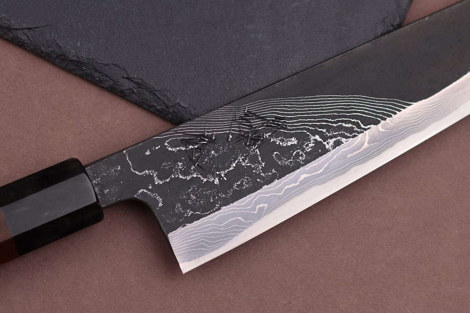 Couteau de chef 21cm japonais artisanal Hinoura Tsukasa River Jump manche bloodwood