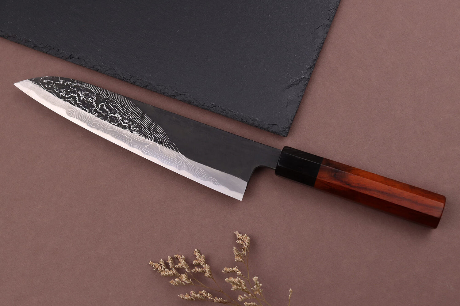 Couteau de chef 21cm japonais artisanal Hinoura Tsukasa River Jump manche bloodwood
