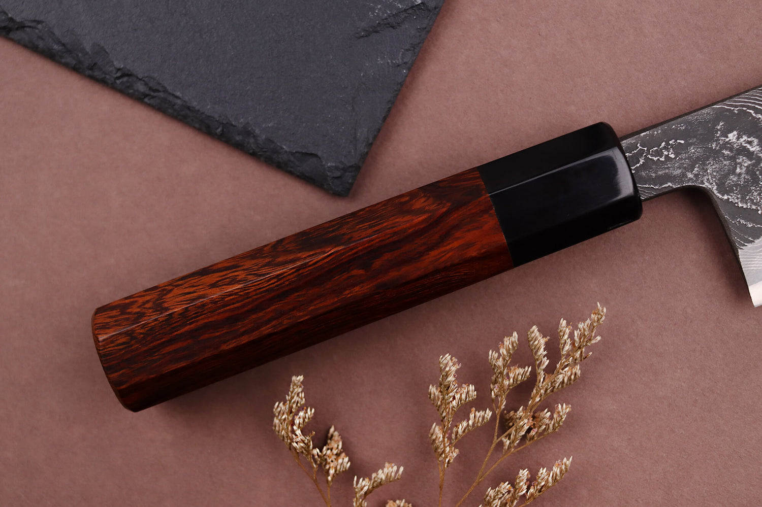 Couteau de chef 21cm japonais artisanal Hinoura Tsukasa River Jump manche bois de fer