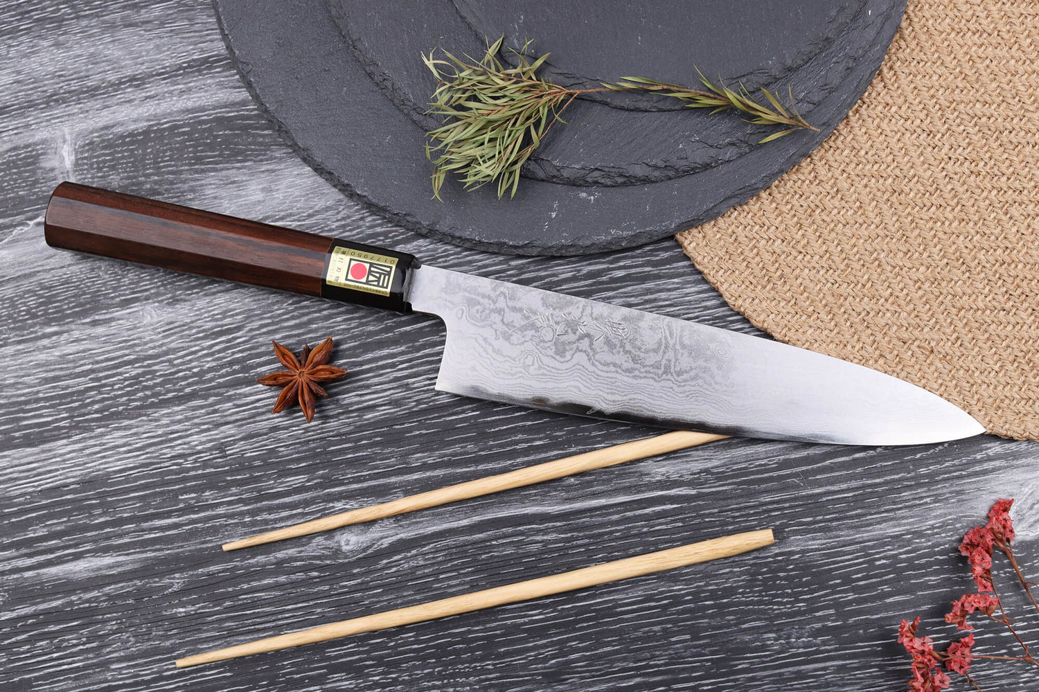 Couteau de chef japonais artisanal haut de gamme Yoshikazu Ikeda damas Blue Steel 1 21cm