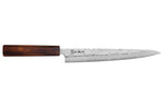 Couteau sujihiki japonais artisanal Wusaki Yoshi G3 chêne 24cm
