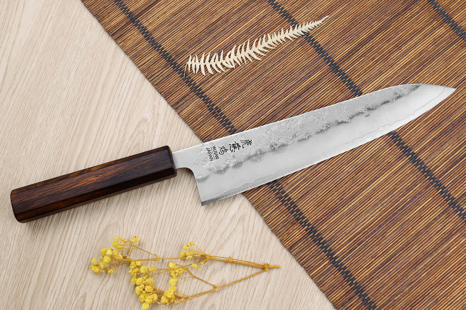 Couteau de chef japonais artisanal Wusaki Yoshi G3 chêne 21,5cm