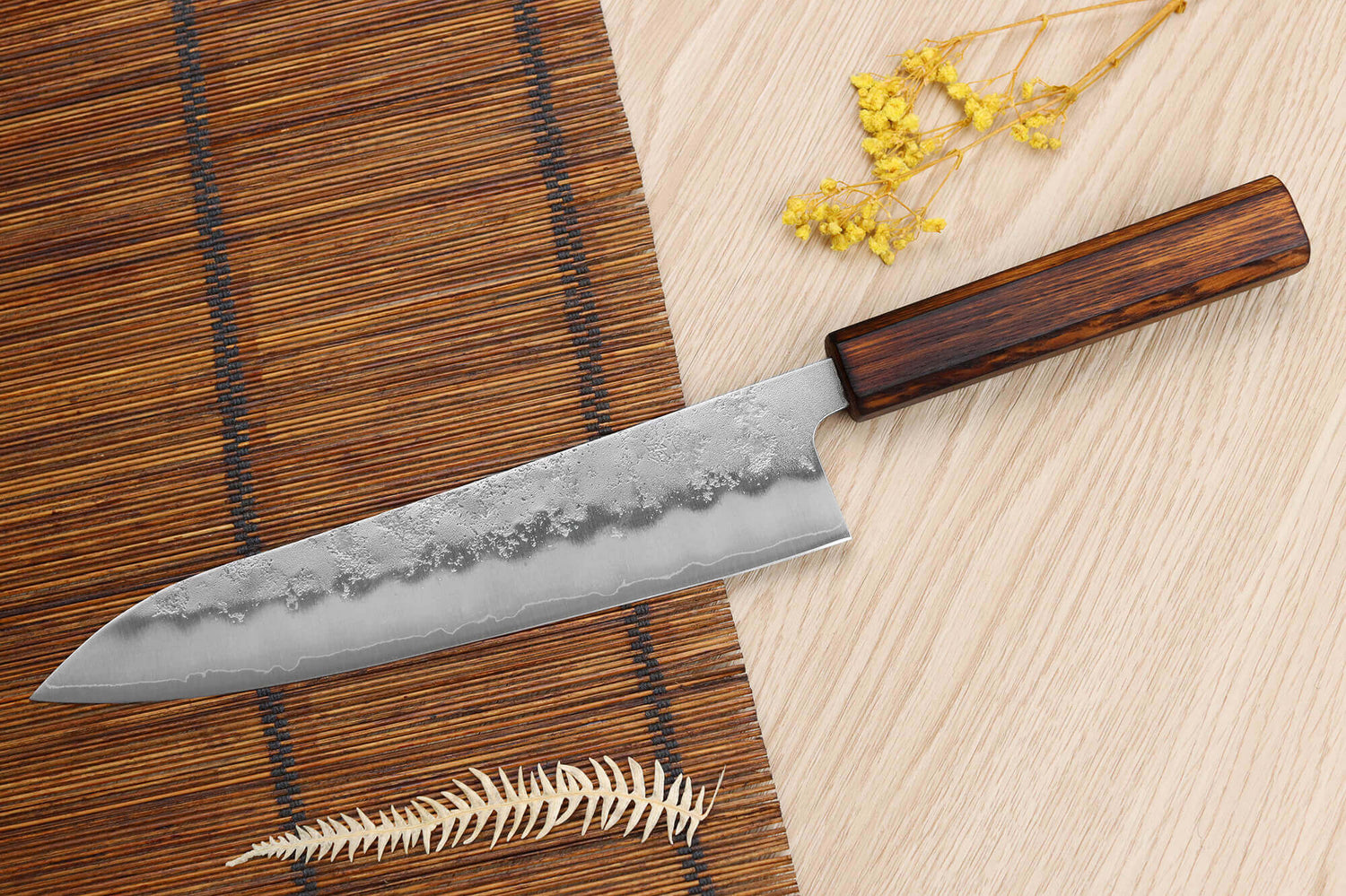 Couteau de chef japonais artisanal Wusaki Yoshi G3 chêne 21,5cm