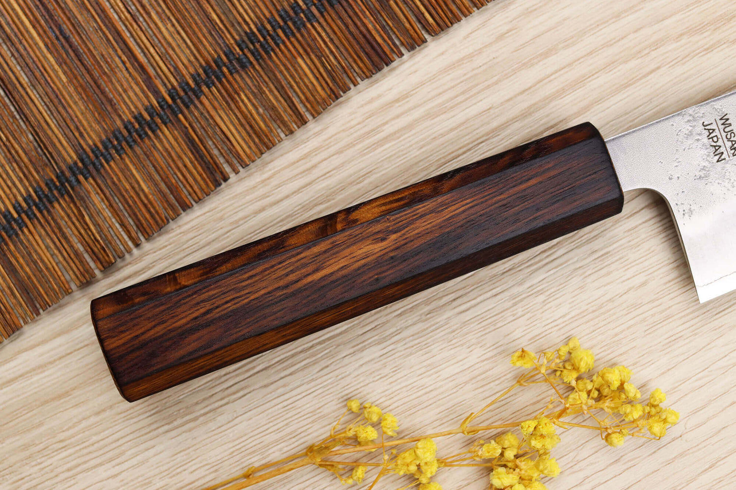 Couteau de chef japonais artisanal Wusaki Yoshi G3 chêne 21,5cm