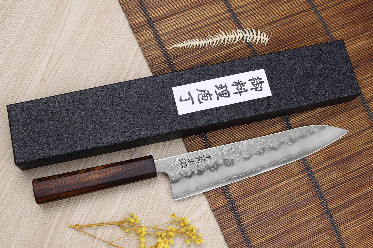 Couteau de chef japonais artisanal Wusaki Yoshi G3 chêne 21,5cm